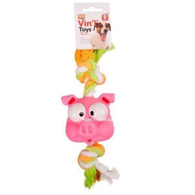 Flamingo Animal Head+Rope ФЛАМИНГО игрушка для собак, голова с канатом, винил , 32 см