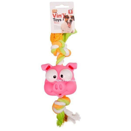 Flamingo Animal Head+Rope ФЛАМИНГО игрушка для собак, голова с канатом, винил , 32 см